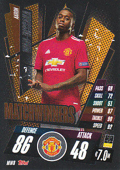 Aaron Wan-Bissaka Manchester United 2020/21 Topps Match Attax CL Matchwinners #MW08